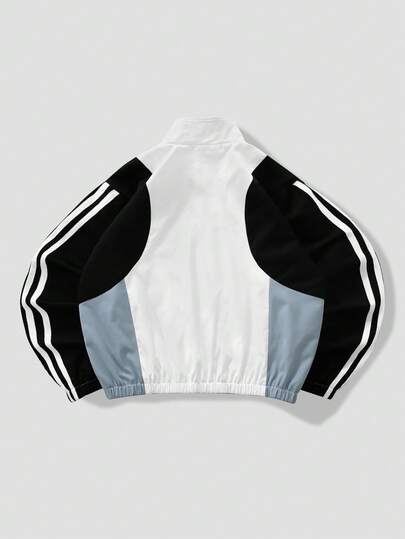 Street Life Veste décontractée à manches longues avec fermeture éclair et couleurs contrastées, style mode de rue pour homme, automne