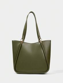 SHECARRY 女士复古休闲手提包，百搭时尚，引人注目的女士工作包 - 軍綠色 - 查看 2