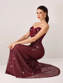 Coutiva 正式晚礼服（华丽装饰） - 酒紅色 - 查看 11