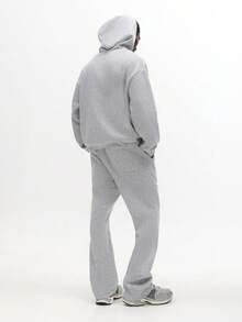 SUMWON Flared Co-Ord Set Drawstring Hoodie With Matching Sweatpants Winter Lounge Casual Streetwear Autumn Fall Season Fashion Two Piece Set College Campus Casual Wear - Grey - View 3