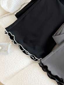 SHEIN Tween 女童休闲舒适两件套高腰喇叭紧身裤套装