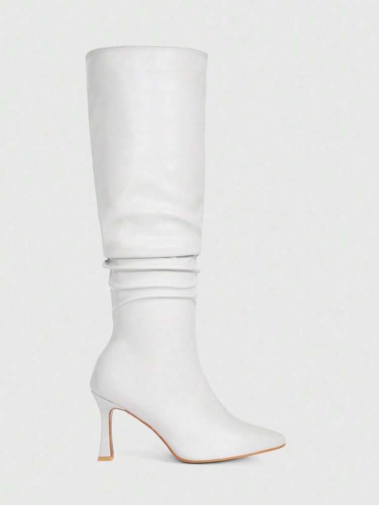 CUCCOO SZL Women's Pointed Toe Rhinestone Embellished Wrinkled Tall Boots, Sexy High Heel Knee-High Boots For Nightclub Party For Christmas Spring Shoes