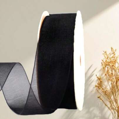 1 Roll Of Black Gauze Ribbon For Flower Bouquet Packaging Ribbon Bow Gift Gift Wrapping Ribbon, DIY Ribbon, Holiday Party Decoration Ribbon, Autumn And Winter Decoration, Home Decoration,Christmas Decoration Christmas Gifts Valentine's Day