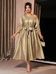 Cravure Đầm dự tiệc hở vai thanh lịch cho nữ cỡ lớn - Vàng - Xem 4