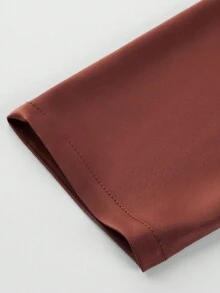 Lyxana Women's Casual Versatile Solid Color Mandarin Collar Top - Brown - View 6