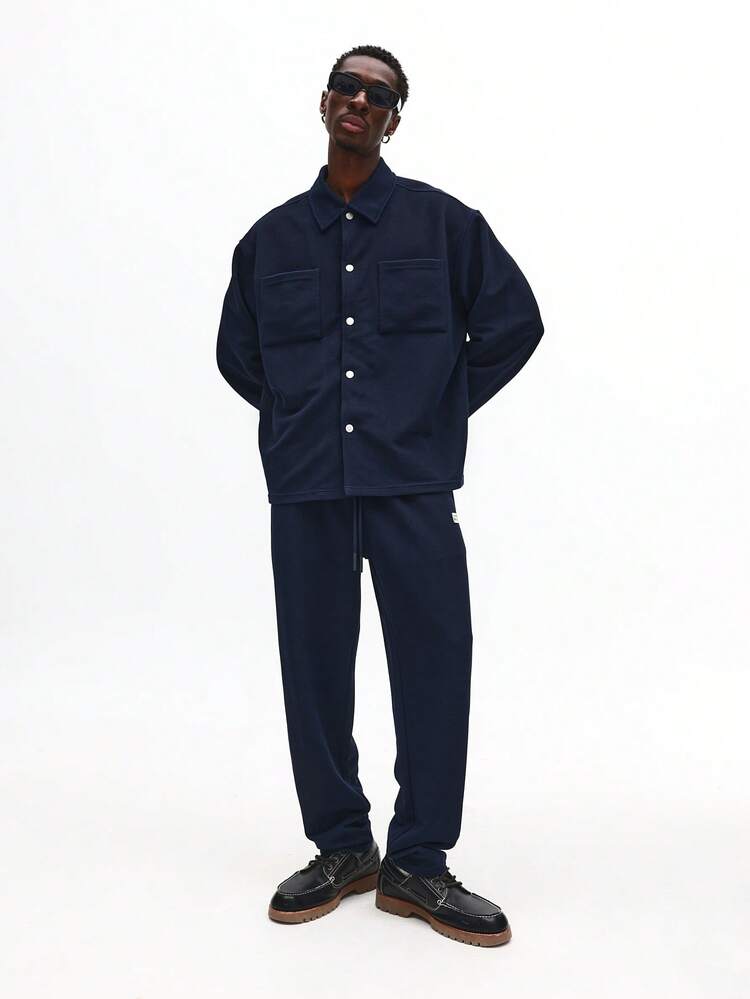 Textured Ribbed Button Down Shirt With Matching Joggers