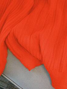 SHEIN Clasi 大码优雅V领落肩长袖套头衫 - 橘色 - 查看 6