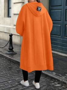 EMERY ROSE Chaqueta casual con capucha con cremallera y gráfico de letras para mujer de talla grande en otoño - Naranja - Ver 2