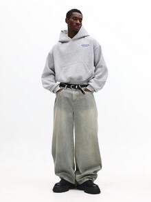 SUMWON 短款抽绳连帽衫，里斯本城市天际线印花，舒适冬季休闲套头衫，都市街头服饰，图案设计 - 灰色 - 查看 6