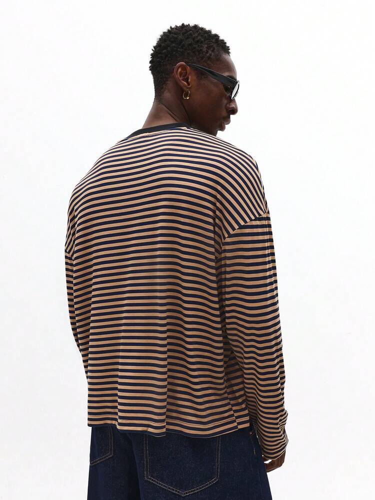 T-shirt in jersey a maniche lunghe a righe orizzontali con dettaglio logo