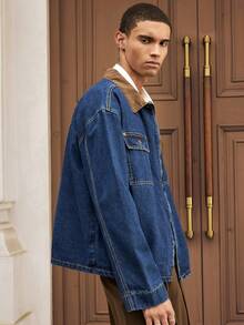 SWAVVY 男士休闲牛仔夹克，复古风格，宽松版型，百搭，新品，春秋 - 藍色 - 查看 6