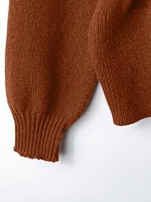 GlowEve Women's Elegant Solid Color Surplice Neck Cinched Waist Cardigan, Autumn - Rust Brown - View 3