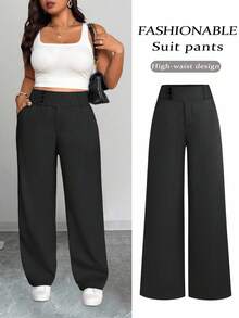 SHEIN Tall CURVE 加大高腰阔腿裤 - 黑色 - 查看 1