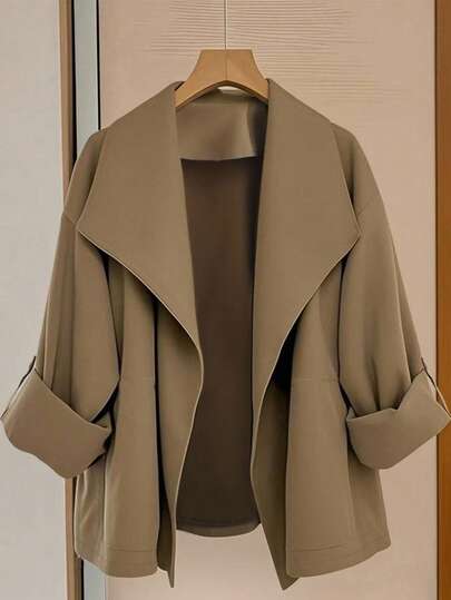 Linhara เสื้อแจ็คเก็ตกันลมลำลองแขนยาวแบบหลวมสีพื้นสำหรับผู้หญิงไซส์ใหญ่, ฤดูใบไม้ร่วง