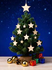 100pcs Wooden Star Shaped Hollow-Out Blanks For Wedding Diy Crafts, Assorted Sizes