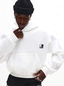 SUMWON Crop Fit Oversized Drop Shoulder Pullover Hoodie With Front Centre Pocket Urban Streetwear Autumn Winter Casual Loose Fit - White - View 5
