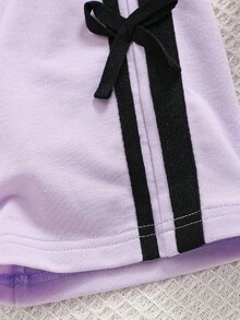 SHEIN Elladie kids 两件套女童休闲蝴蝶结卫衣裤套装，轻薄透气，适合春夏秋冬穿着 - 紫色 - 查看 6