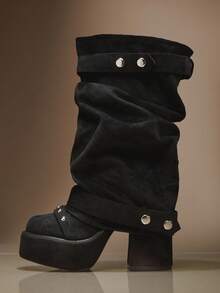 SHUZIA 女士时尚性感厚底中筒靴 - 黑色 - 查看 1