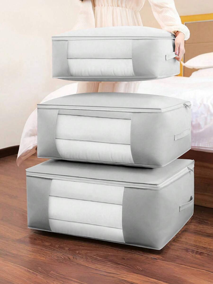 1/3 chiếc Túi đựng chăn bông trơn, Túi đựng chăn bông - Túi đựng đồ gấp gọn cho chăn bông cỡ King/Queen, gối, chăn, bộ đồ giường/chăn bông, chăn, chăn lông vũ, tiết kiệm không gian chống mối mọt; Túi đựng đồ lớn có thể gấp gọn, đồ trang trí Trang trí mùa thu Trang trí lễ hội Trang trí phòng Trang trí nhà Trang trí phòng ngủ, Màu xám - Màu xám cao cấp - Xem 1