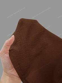 Solflare 2件套加大码纯色纹理长袖上衣和裤子套装 - 棕色 - 查看 8