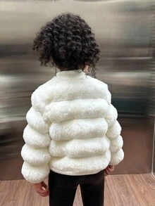 Emery Rose Kids Emery Rose Kids 秋冬少女素色仿毛领休闲夹克 - 白色 - 查看 5