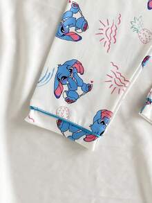 2件套少女可爱卡通垂耳蓝兔印花长袖上衣和裤子舒适休闲睡衣套装 - 藍白色 - 查看 8