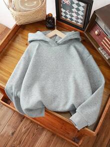 Sparklyn Young Girl Casual K-POP Cartoon Character Print Hooded Sweatshirt, Fashionable Street Style Pullover Sweatshirt Suitable For Autumn/Winter Outfits - Grey - View 2