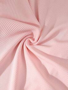 GlowEve CURVE Plus Size Sweet And Warm Pink Front Button Ribbed Short Sleeve T-Shirt - Pink - View 4