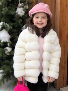 Emery Rose Kids Emery Rose Kids 秋冬少女素色仿毛领休闲夹克 - 白色 - 查看 2