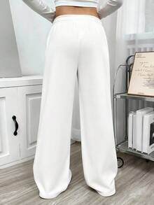 Sparklyn 少女休闲低腰宽松羊毛运动裤，秋冬 - 白色 - 查看 2