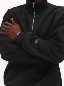 SUMWON Conjunto de dos piezas de ropa de calle informal de forro polar abrigador con sudadera con media cremallera y pantalón ancho de pierna - Negro - Ver 5