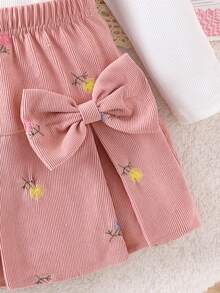 SHEIN 年轻女孩休闲盖袖罗纹上衣和绣花裙套装，可爱又舒适 - 粉色 - 查看 7