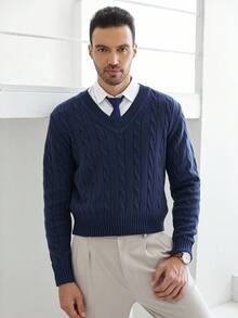 Manfinity CityGents Pulover casual bărbătesc cu mânecă lungă și guler în V, culoare solidă, toamnă/iarnă - Multicolor - Vizualizare 1