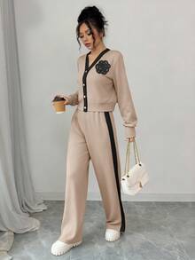 Selianne Women's Floral Print Long Sleeve Cardigan And Pants Casual 2 Pieces Set, Autumn/Winter