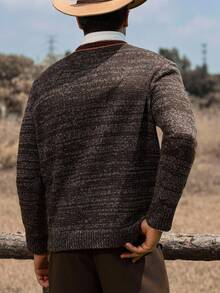 Manfinity Nomadique Men's Fashion Casual V-Neck Long Sleeve Sweater, For Fall Winter