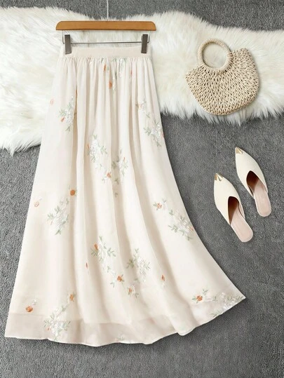 Franclia 大码法式刺绣宽松半身裙，春秋
