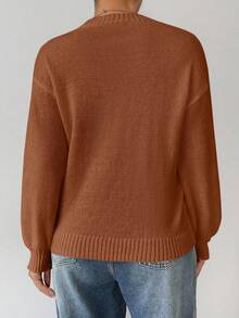 SHEIN LUNE Loose Round-Neck Lantern Sleeveharmony Drop Shoulderknitted Sweater - Redwood - View 2