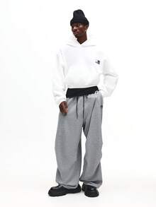 SUMWON Crop Fit Oversized Drop Shoulder Pullover Hoodie With Front Centre Pocket Urban Streetwear Autumn Winter Casual Loose Fit - White - View 4