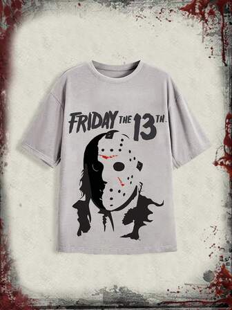 Friday the 13th X ROMWE Women Summer Figure & Letter Graphic Loose T-Shirt