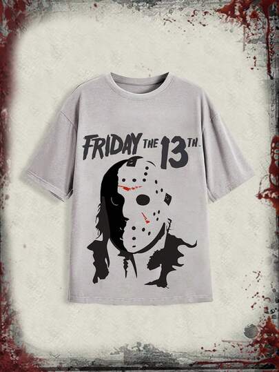 Friday the 13th X ROMWE Camiseta holgada de mujer con gráfico de figura y letra para el verano