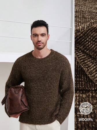 Manfinity CityGents Men's Crew Neck Long Sleeve Casual Ribbed Knit Pullover Sweater, For Fall Winter