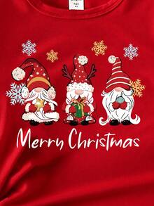 GraphicGems 小女孩圣诞老人图案印花百搭红色短袖T恤，百搭可爱，适合圣诞派对