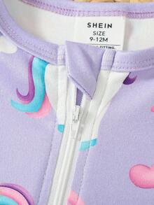 Infant & Baby Girl Elegant Floral Print Long Sleeve Jumpsuit, Comfortable & Stylish Loungewear Snug Fit Baby Casual Zipper Jumpsuit With Zipper For Baby Baby Girl Pajamas Zipper Unicorn Baby Clothes - Purple - View 3