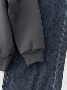 SHEIN Sudadera gris jaspeada con cuello alto y media cremallera, estilo básico para niña preadolescente - Gris Oscuro - Ver 5
