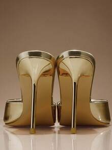 SHUZIA Women's Fashion Daily Versatile Slip-On Heeled Sandals With Lock Decor Valentine's Day - Gold - View 7