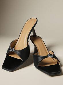 SHUZIA 女士宝石简约性感优雅缎面高跟凉鞋 - 黑色 - 查看 3