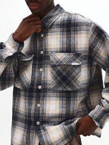 SUMWON Relaxed Fit Plaid Flannel Long Sleeve Button Down Shirt With Utility Pockets Fall Winter Casual Overshirt Workwear - Multicolor - View 6