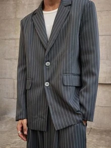 SWAVVY Men's Line Print Casual Long Sleeve Suit Jacket And Pants Set