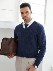 Manfinity CityGents Pulover casual bărbătesc cu mânecă lungă și guler în V, culoare solidă, toamnă/iarnă - Multicolor - Vizualizare 5