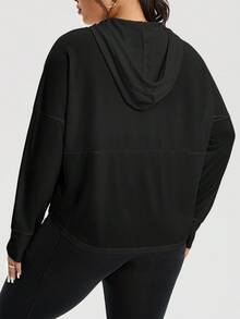 Rhythm Era 大码女式纯色落肩长袖拉链前抽绳连帽运动夹克